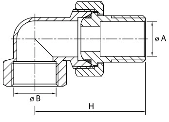 Соединитель ALTSTREAM (TEBO) 1 1/4″ Ду32 Ру25, угловой, корпус – никелированная латунь, американка внутренняя/наружная резьба