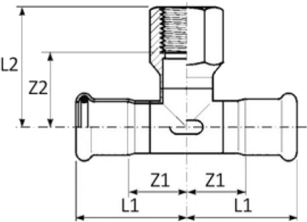 Тройник RM InoxPRES 189 Дн54х1/2″х54 Ру16 переходной, нержавеющая сталь AISI 316L, присоединение пресс/внутренняя резьба BSP