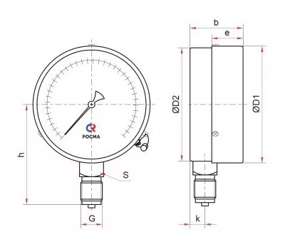Мановакуумметр радиальный Росма ТМВ-511Р.00 NH3 (-0.1-2.4МПа)/(-70-+55C) М20х1.5 1.5 аммиачный 100мм, тип - ТМВ-511, радиальное присоединение, двойная шкала (-0.1-2.4МПа)/(-70-+55C), резьба М20х1.5, класс точности 1.5, цвет хром