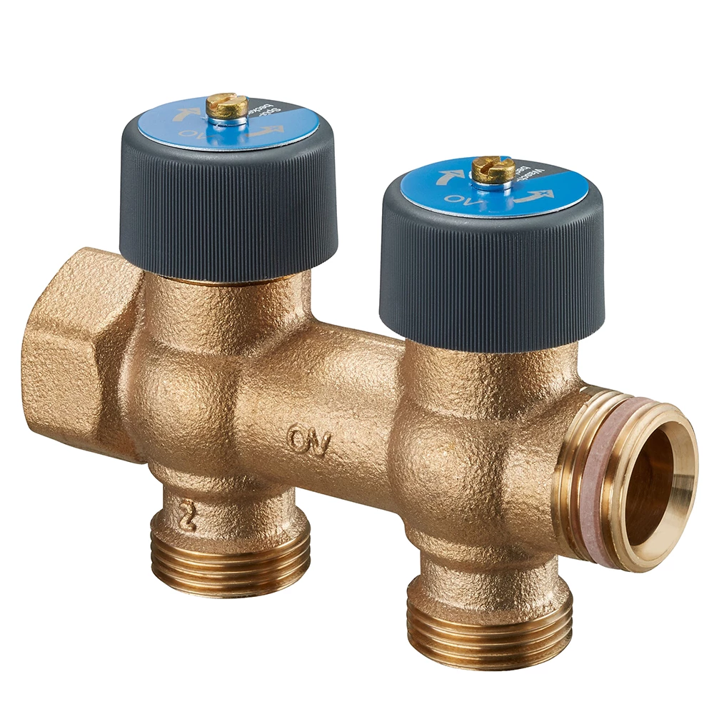 Коллектор Oventrop Multidis R 3/4″x3/4″x2 Ду20 Py10 из бронзы, с функцией отключения и вентилями