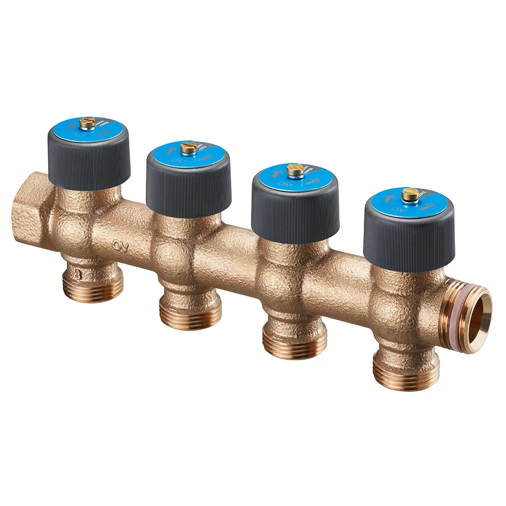 Коллектор Oventrop Multidis R 3/4″x3/4″x4 Ду20 Py10 из бронзы, с функцией отключения и вентилями