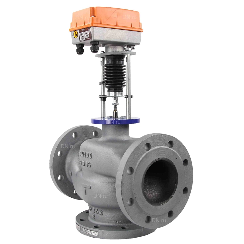 Клапан регулирующий трехходовой TRV-3 Ду15 Ру16 с электроприводом TSL-1600-25-1R-230-IP67 (с функцией реверса)