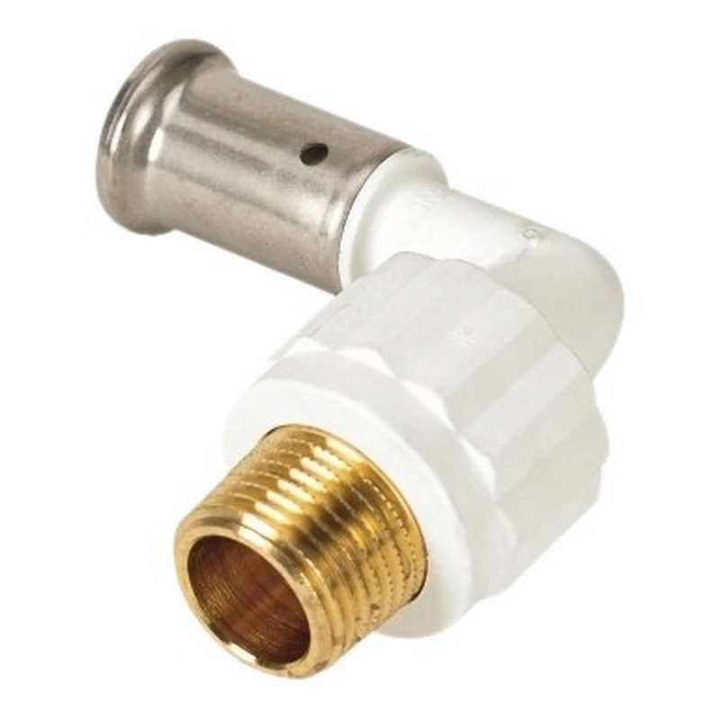Угольник ПВДФ HENCO 5PKW 90° Дн16x1/2″ Ру16 наружная резьба/пресс, белый
