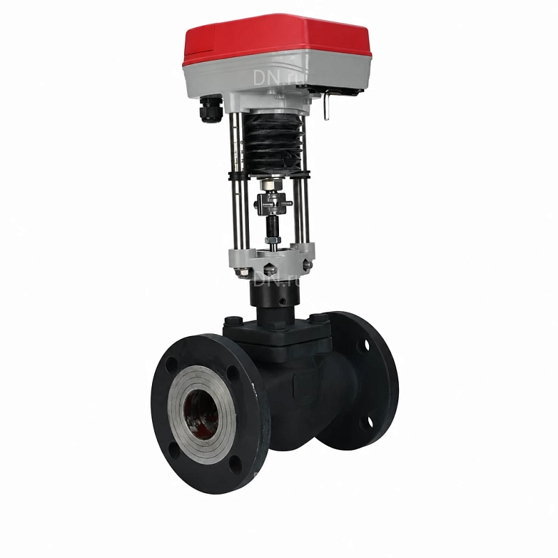 Клапан запорно-регулирующий двухходовой высокотемпературный 25с947п Ду100 Ру40 Kv160м3/ч, корпус - сталь 20Л/25Л, уплотнение - металл/PTFE, фланцевый, Tmax до 220°С, с электроприводом TW3000-XD24-S.14(3000N) 24В (VSRH1-21MP-LED-F)