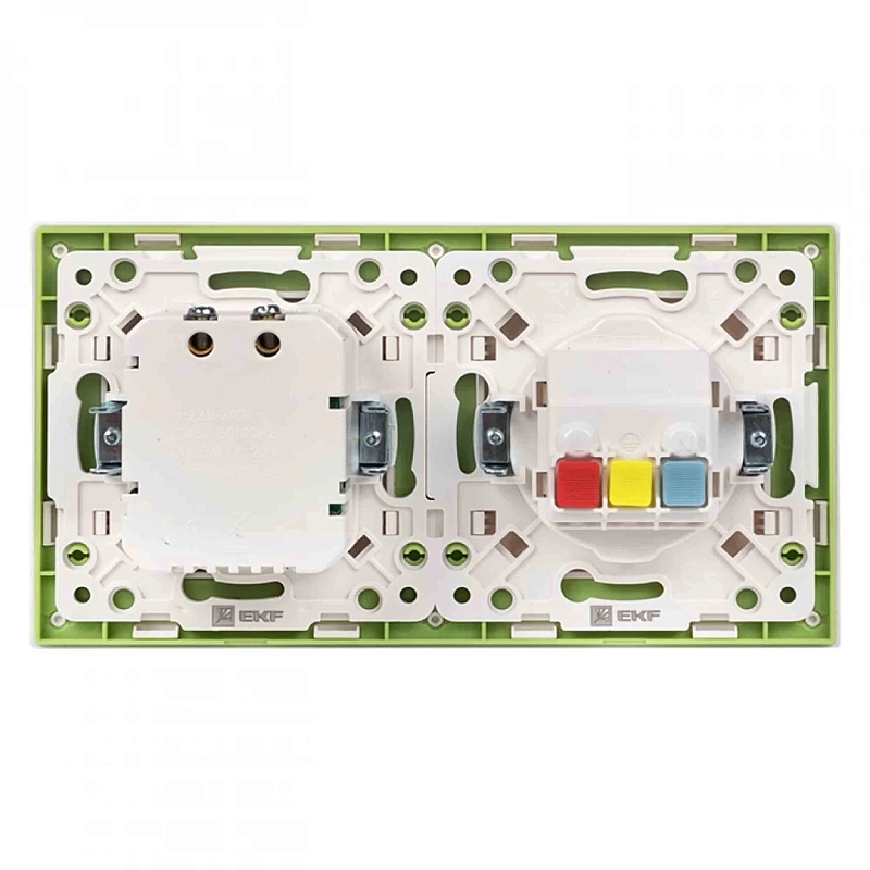 Рамка EKF PROxima Стокгольм 2 поста 82х153х8 мм, корпус - поликарбонат, монтаж - универсальный, цвет - белый линия зеленая EXM-G-303-20