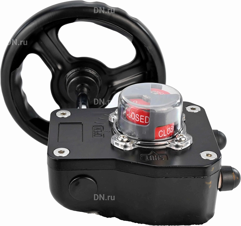 Редуктор четвертьоборотный HGB RQN4-1200Z с индикатором положения, корпус - алюминий, штурвал - 300 мм, квадрат штока 27х27, F10/F12